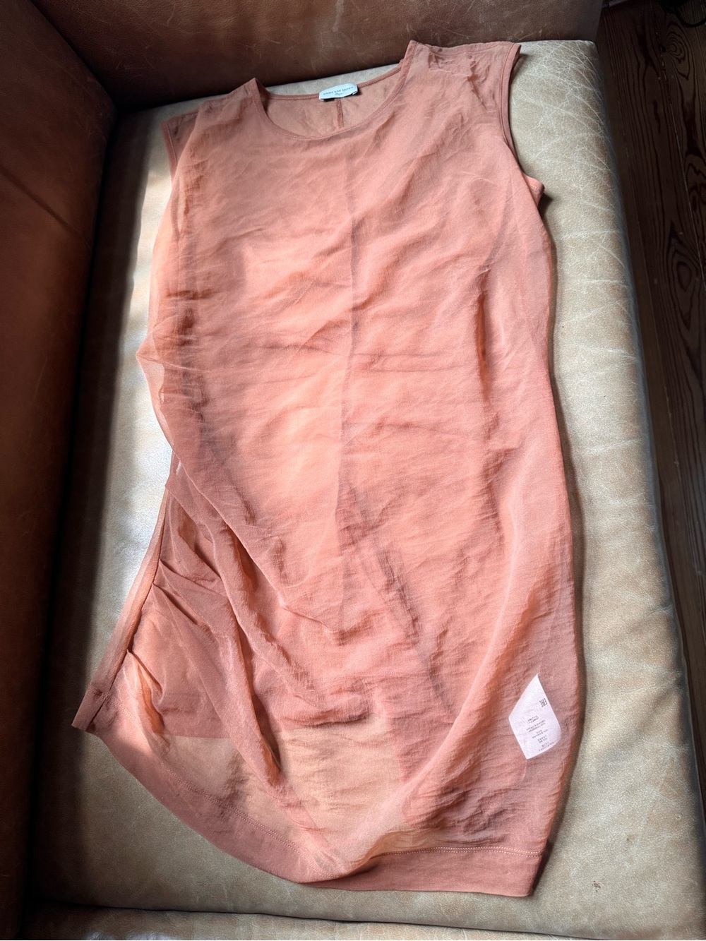 Dries Van Noten Sheer Ruched dusty Pink Sleeveless layering Top mesh designer